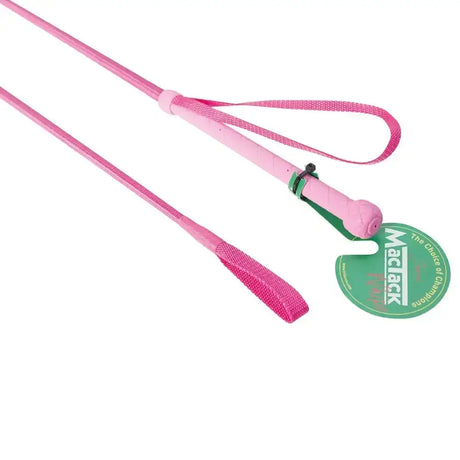 Pink mactack junior riding whip s61 with textured grip and woven strap handle perfect for junior riders