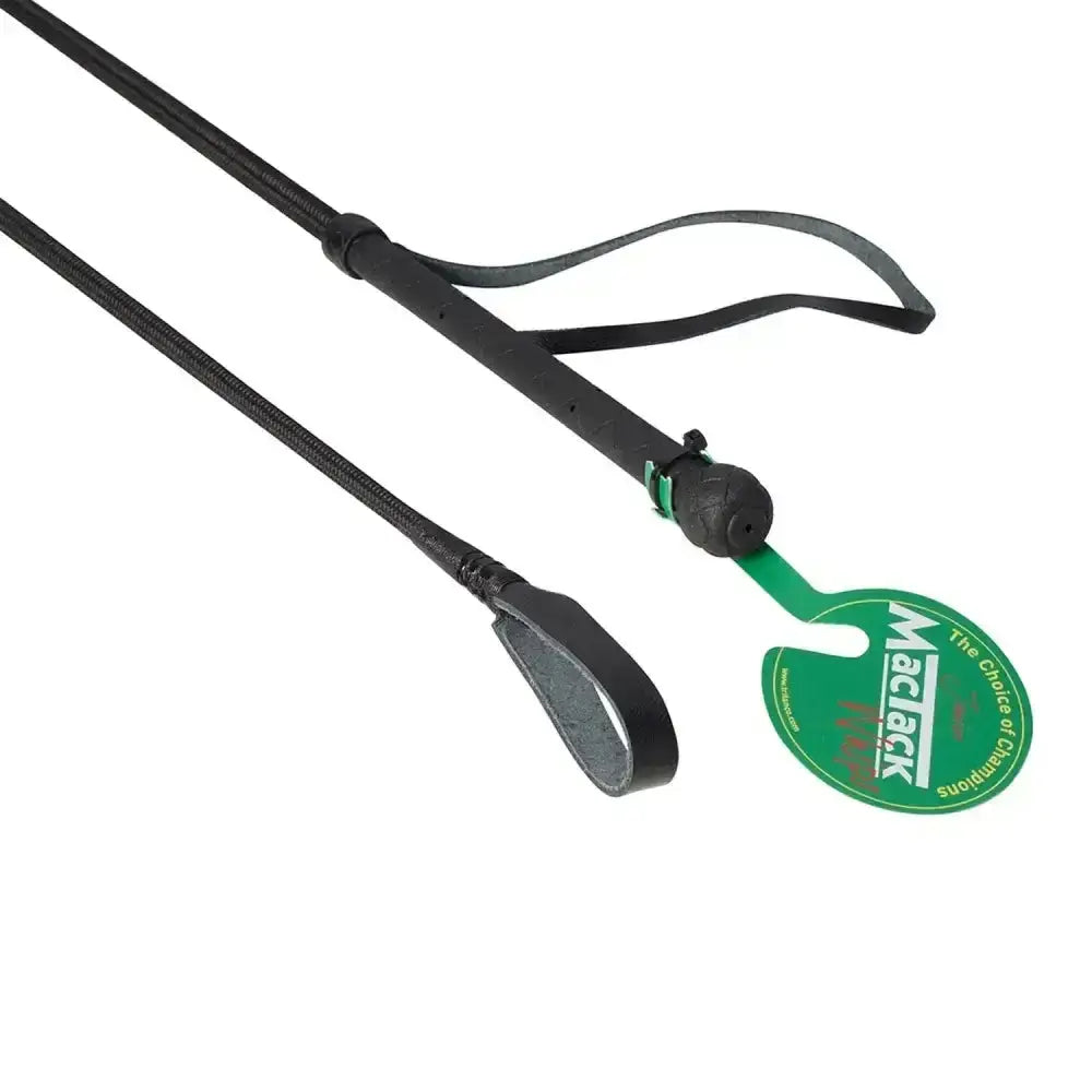 Black macktack junior riding whip with textured grip braided handle and keeper cw2 for junior riders