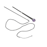 Black mactack lunge whip r442 with textured grip and purple circular brand tag on handle end