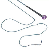 Black-handled mactack lunge whip r443 with a braided dark gray and black cord for precision training