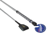 Mactack mens riding whip with silver metallic shaft wide keeper cr4 gray black grip and black rubber head