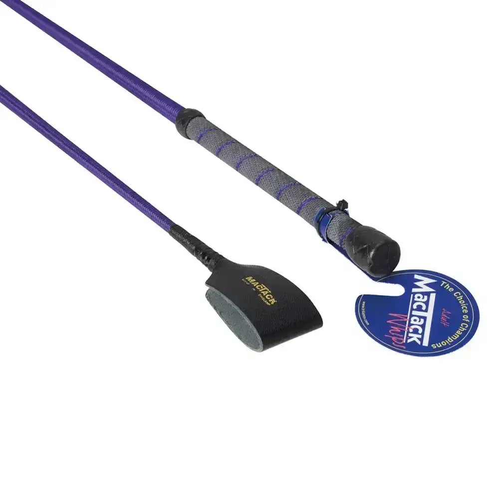 Purple and gray mactack mens riding whip with black grip and wide keeper cr4 for comfortable horse riding