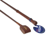 Brown leather mactack riding whip r103 with textured grip and branded tag ideal for riding use