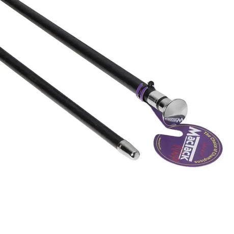 Black carbon fiber cane c12 showing chrome-plated nickel mushroom cap and purple accent with maclack logo tag