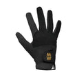 Black macwet riding gloves micromesh short cuff with textured palm and gold mw logo on wrist strap