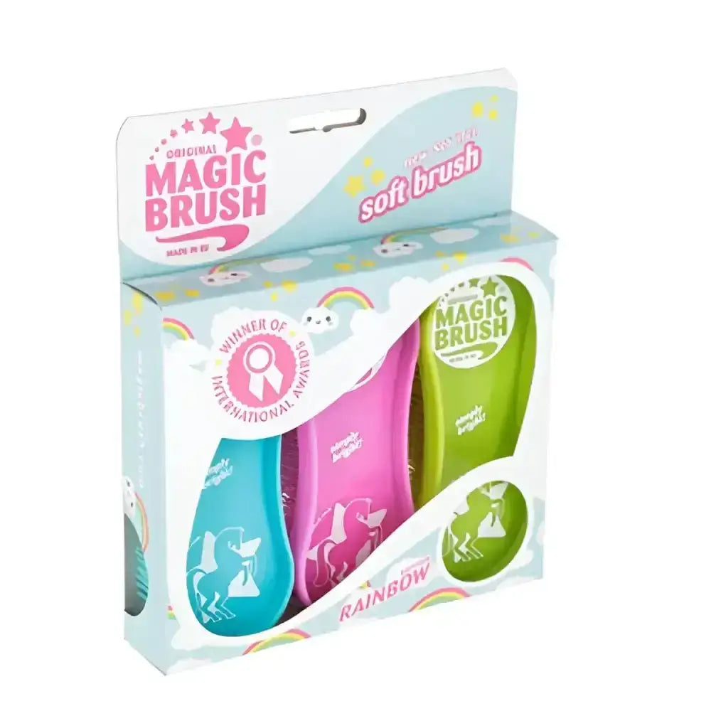 Rainbow magic brushes soft horse hair hairbrushes in teal pink and green with unicorn designs virtually indestructible