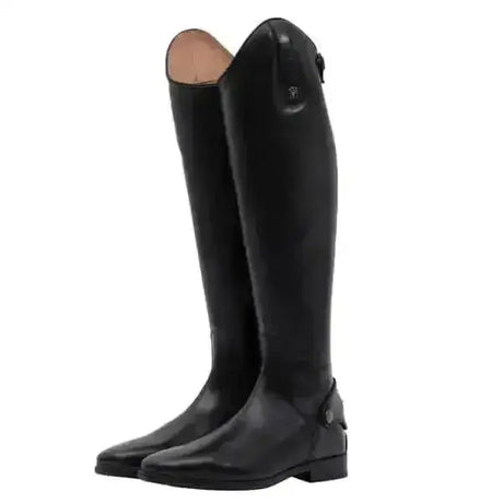 Black leather mark todd long leather competition riding boots with polished finish and subtle stitching details