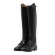 Mark todd long leather black riding boots with glossy finish and classic lace-up design for field use