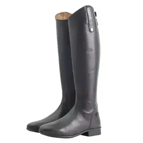 Black leather mark todd long leather riding boots with sleek polished finish and subtle stitching details