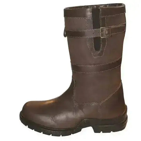 Brown leather mark todd short country boots with sturdy rubber sole and adjustable strap closure waterproof yard boots