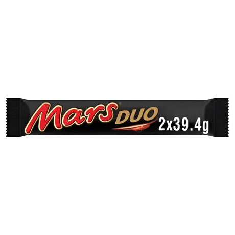 Black wrapped mars duo bar with red and gold lettering perfect for your tuck shop snack stash