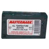 Green mastermark all temperature ram crayon in dark green wrapper with red and white labeling for crayons blended wax use