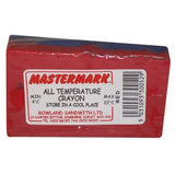 Red mastermark all temperature ram crayon in rectangular block wrapped in clear plastic with printed label details