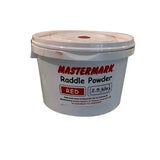 White plastic container of mastermark raddle powder red 2.5 kilo for efficient mixed sheep marking use