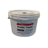 White plastic container of mastermark raddle powder black 2.5 kilo for mixed sheep marking and raddle powder efficient use