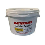 White plastic container of mastermark raddle powder 2.5 kilo size ideal for mixed sheep marking and raddle powder efficient use