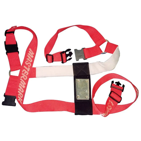 Mastermark super red ram harness in red with black plastic buckles and a central metal plate for durability