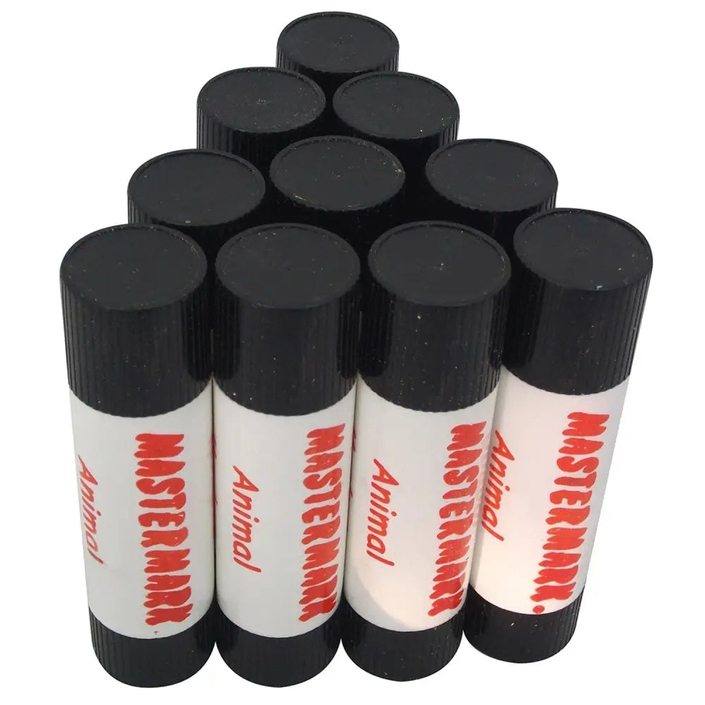 Black-capped white-bodied mastermark wax markers twist with bold red lettering for wax-based animal markers use