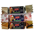 Three gold and white maxima mix munch christmas crackers with cartoon horses in santa hats for horse treats