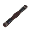 Memory foam dressage girth in brown leather with black padded sections and silver buckles to ensure maximum breathability