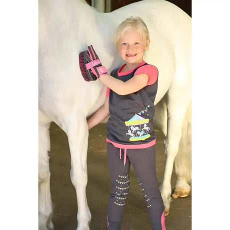 Merry Go Round Children's Riding Gloves by Little Rider Grey/Pink Child Small Riding Gloves