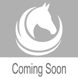 White stylized horse head logo on a round rider fly veil by little rider featuring flowing crescent shapes