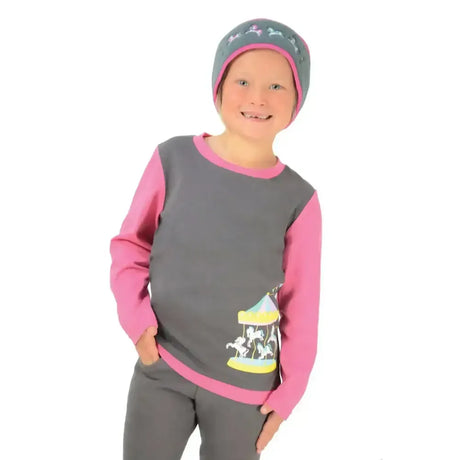 Merry Go Round Long Sleeve T-Shirt by Little Rider Grey/Pink 3-4 Years Polo Shirts & T Shirts