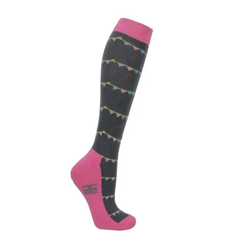 Merry Go Round Socks by Little Rider (Pack of 3) Grey/Pink Child 8-12 HY Equestrian Socks Barnstaple Equestrian Supplies