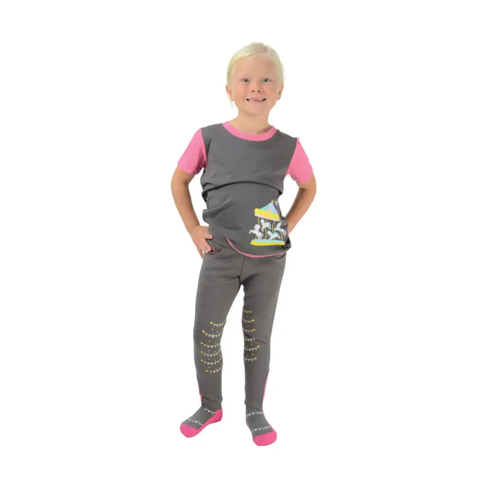 Merry Go Round T-Shirt by Little Rider Grey/Pink 5-6 Years Polo Shirts & T Shirts Barnstaple Equestrian Supplies