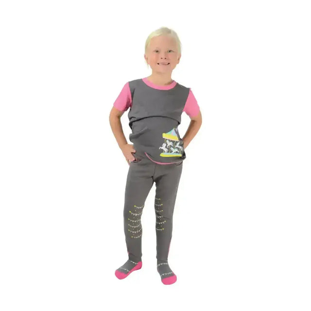 Gray and pink kids merry go round round t-shirt with fun carousel print from little rider collection