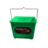 Green plastic mightyflex square calf multi purpose bucket with metal handle and oval might flex logo sticker