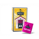 Miles tea berry berry envelope teabags in a vibrant yellow and pink box with illustrated cottage design