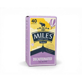 Purple and yellow box of miles tea west country decaffeinated teabags with parlock tea blend
