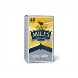 Miles tea earl grey teabags box with yellow grey packaging featuring elephant weather vane and italian bergamot oil