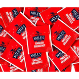Red rectangular miles english breakfast envelope teabags with black logo white text and elephant design for breakfast tea