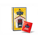 Miles finest teas english breakfast envelope teabags in yellow box with red breakfast envelope teabags inside