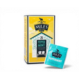 Miles tea envelope peppermint teabags in a yellow and teal box with 25 count and real peppermint leaves shown with a teal tea bag