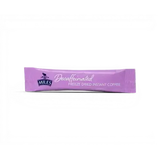 A purple miles tea packet of freeze dried instant decaf coffee with no caffeine for easy quick brewing