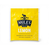 Bright yellow single-serve lemon envelope teabags from miles tea lemon with elephant logo perfect for lemon verbena lovers