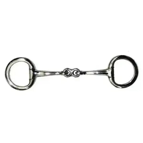 Silver metal mini eggbutt bradoon bit with polished finish and circular rings for eggbutt bradoon french link use