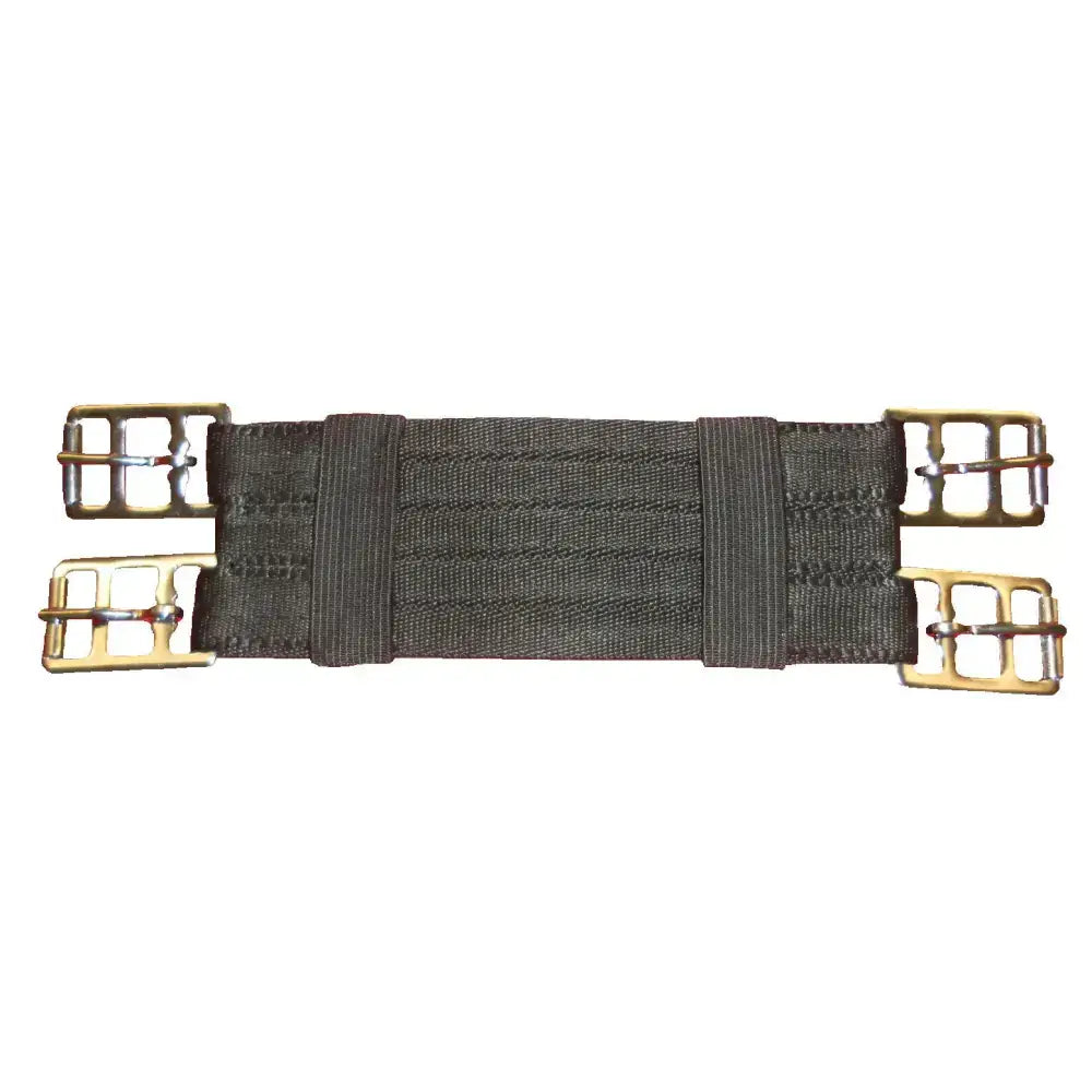 Dark gray woven mini girth with four brass-colored buckles perfect for standard saddles from your local tack shop