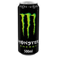 A black aluminum monster regular energy drink 500ml can with bright green claw logo featuring taurine and ginseng