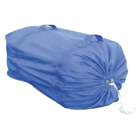 Blue moorland rider bale fabric sack with reinforced stitching drawstring closure and easy-lift handles for rider bale carry