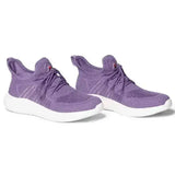 Purple knit mountain horse airflow sneaker with white soles and subtle stripes featuring shockx advanced insole