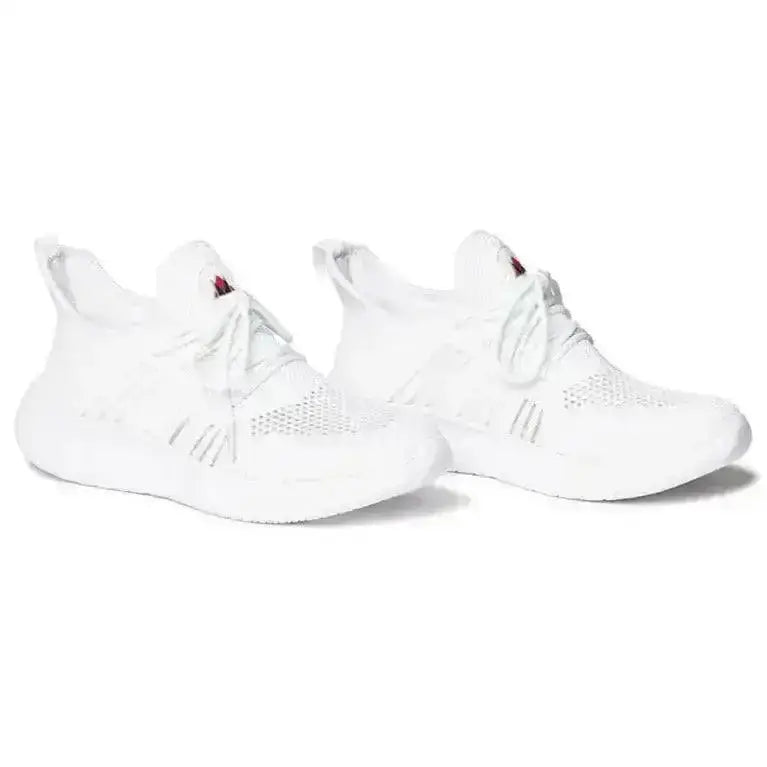 White knit mountain horse airflow sneaker with gray accents and shockx advanced insole for comfort