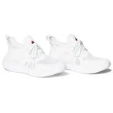 White knit mountain horse airflow sneaker with gray accents and shockx advanced insole for comfort