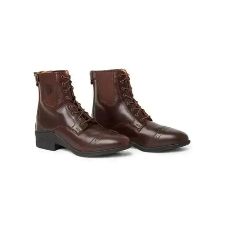 Brown leather mountain horse aurora zip paddock boots with laces and low heel superbly designed for riding
