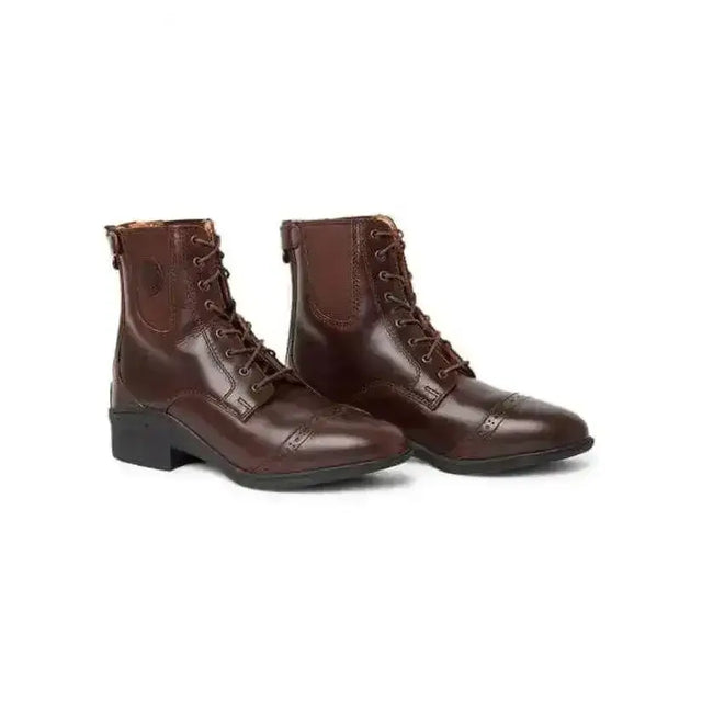 Brown leather mountain horse aurora zip paddock boots with laces and low heel superbly designed for riding