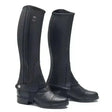 Black leather mountain horse chaps soft rider leggings with side zipper and metal buckle at the bottom