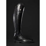Black leather mountain horse sovereign high rider riding boots with sleek glossy finish and subtle stitching details